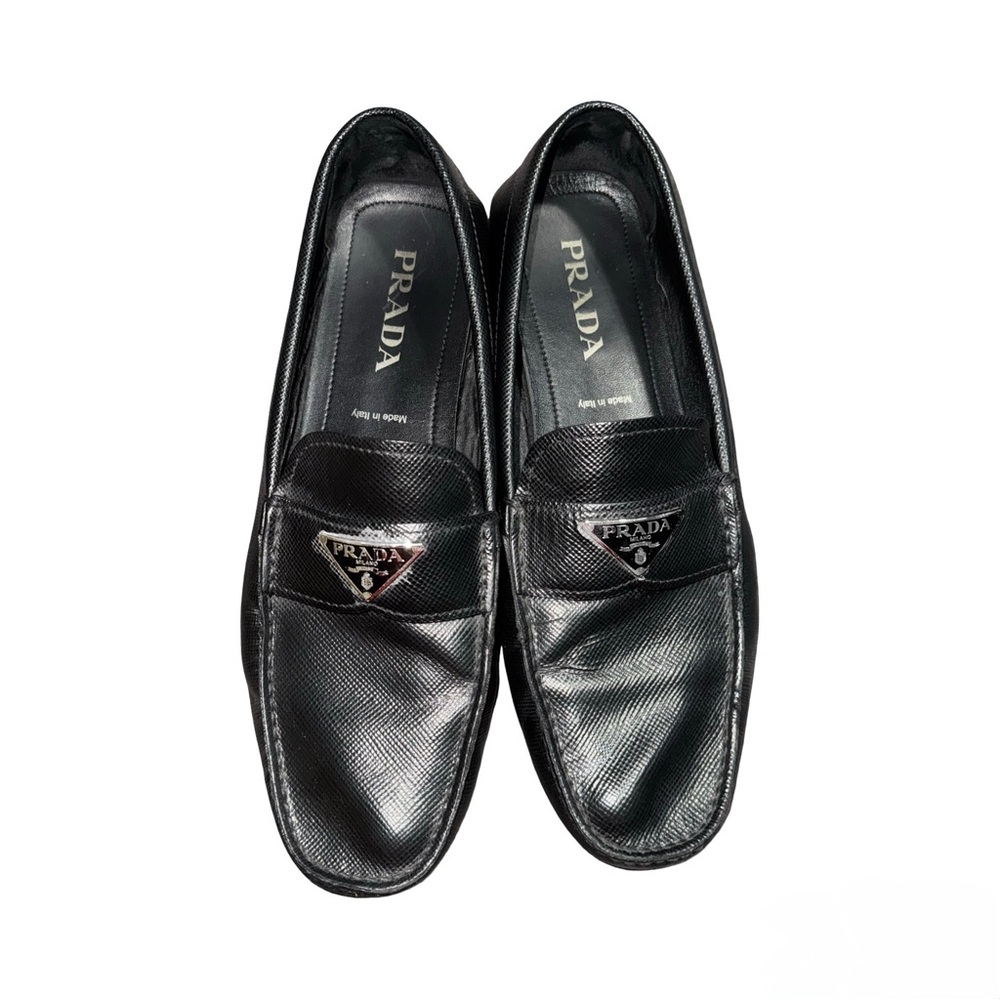 Prada Textured Black Leather Slip-Ons